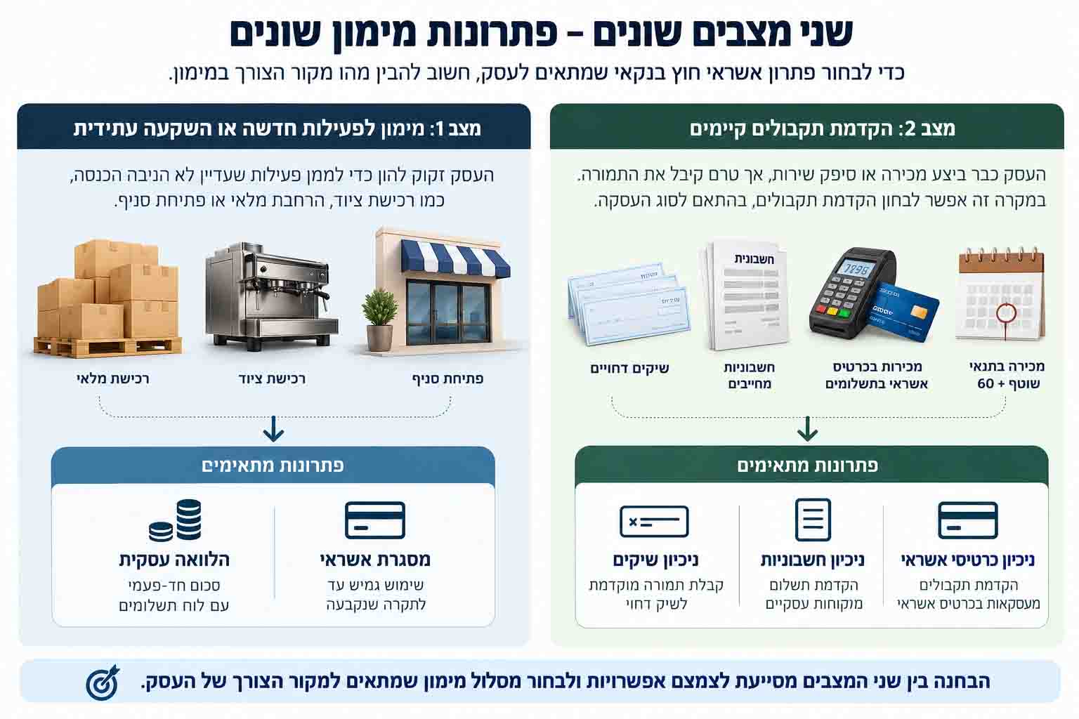 המחשה של ההבדל בין אשראי למימון פעילות עסקית חדשה לבין הקדמת תקבולים מעסקאות קיימות.